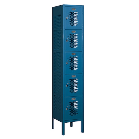Salsbury Industries 5 Tier Box Vented Locker, 12"Wx66"Hx12"D, 5 Door, Blue, Unassembled 75152BL-U